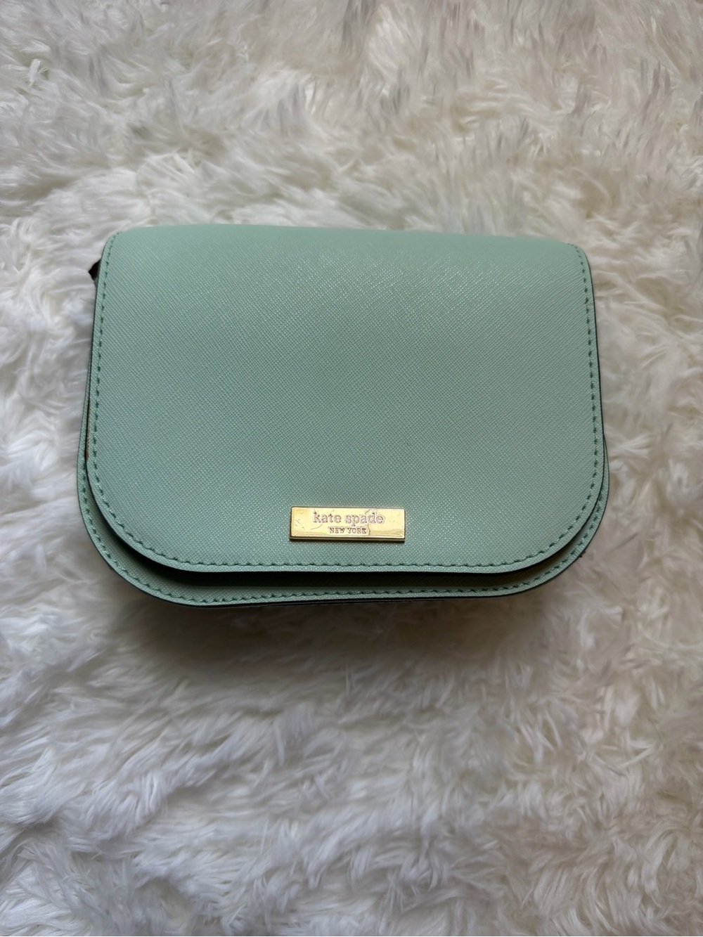 kate spade Mint Green Leather Crossbody Bag with Gold Logo Plaque